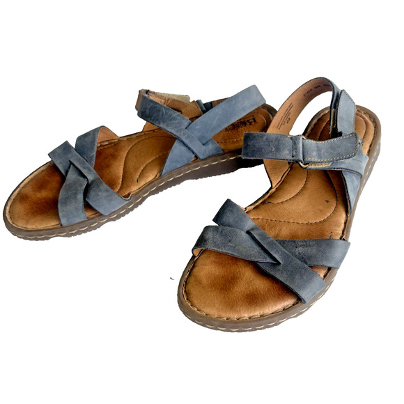 Born Jemez Sandals Women 9M Blue Leather Comfort Strappy Slingback Cross Strap - Picture 1 of 9